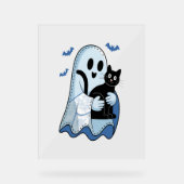 Halloween Blue Denim Ghost & Cat Acryl Bord (Voorkant)