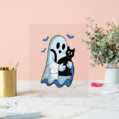 Halloween Blue Denim Ghost & Cat Acryl Bord (Huwelijk)