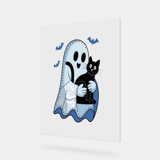 Halloween Blue Denim Ghost & Cat Acryl Bord (Hoek)