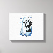 Halloween Blue Denim Ghost & Cat Canvas Afdruk (Voorkant)