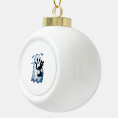 Halloween Blue Denim Ghost & Cat Keramische Bal Ornament (Rechts)