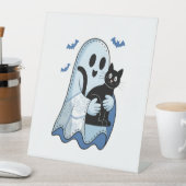 Halloween Blue Denim Ghost & Cat Reclamebord Met Voetstuk (Insitu)