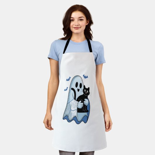 Halloween Blue Denim Ghost & Cat Schort (Gedragen)