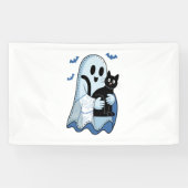 Halloween Blue Denim Ghost & Cat Spandoek (Horizontaal)