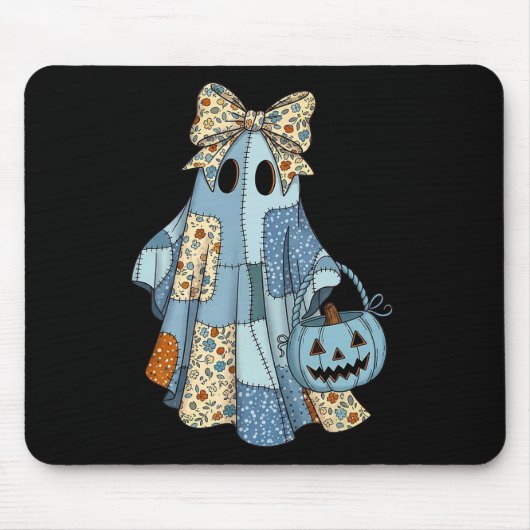 Halloween Blue Denim Ghost Trendy Denim Patchwork Muismat (Voorkant)