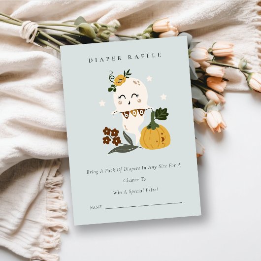 Halloween Blue Ghost Boo Diaper Baby shower Raffle Informatiekaartje