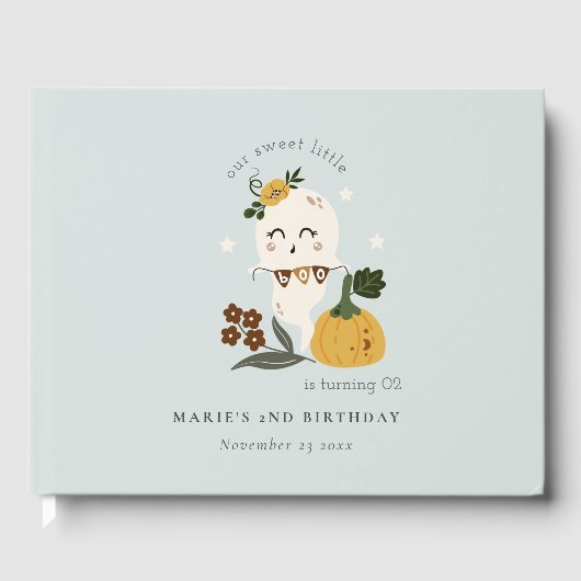 Halloween Blue Ghost Little Boo any age Birthday Gastenboek (Voorkant)