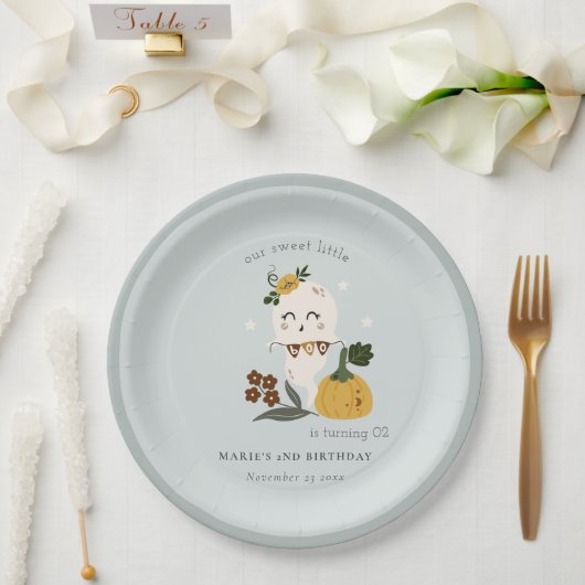 Halloween Blue Ghost Little Boo any age Birthday Papieren Bordje (Huwelijk)