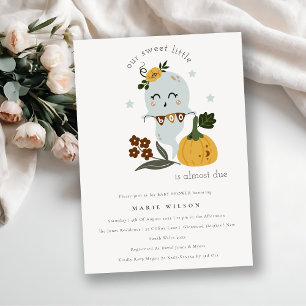 Halloween Blue Ghost Little Boo Baby shower Invite Bedankkaart