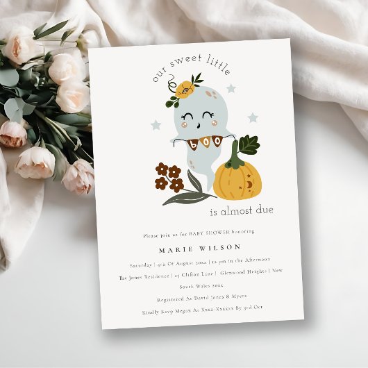 Halloween Blue Ghost Little Boo Baby shower Invite Bedankkaart
