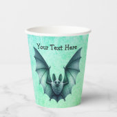 Halloween Blue Green Flying Bat Furry Body Papieren Bekers (Voorkant)