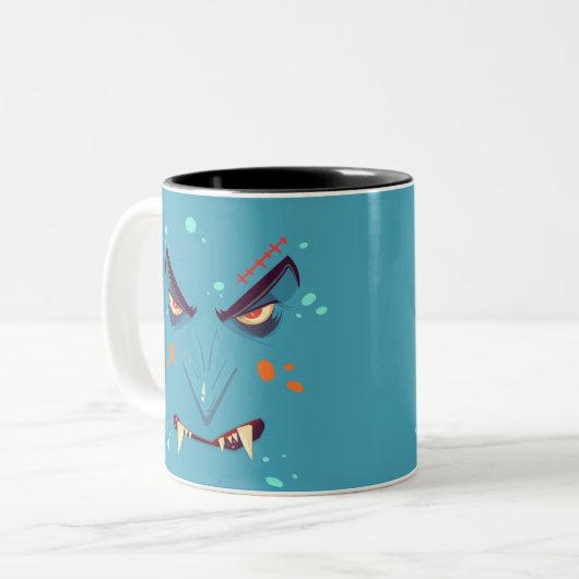 Halloween Blue Grumpy Vampire Coffee Mug Tweekleurige Koffiemok (Voorkant links)