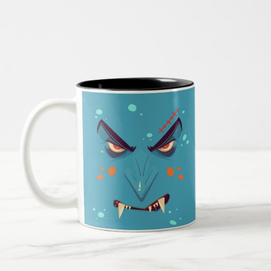 Halloween Blue Grumpy Vampire Coffee Mug Tweekleurige Koffiemok (Links)