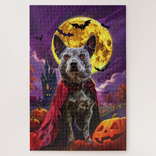 Halloween Blue Heeler Dog Pumpkins eng Legpuzzel (Verticaal)