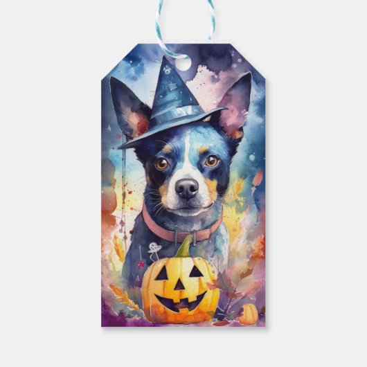 Halloween Blue Heeler met pompoenen eng Cadeaulabel (Achterkant)