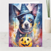 Halloween Blue Heeler Met Pompoenen Eng Kaart (Voorkant)