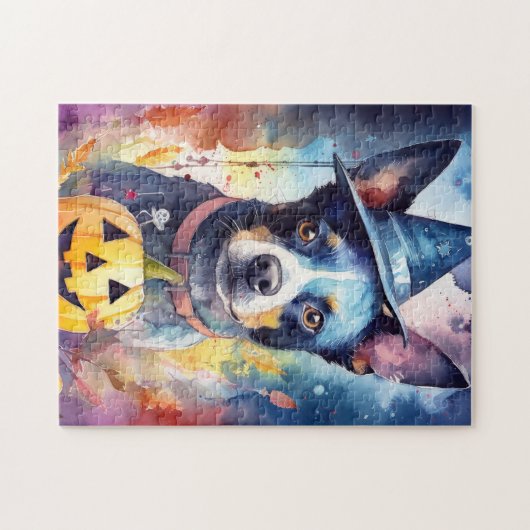 Halloween Blue Heeler met pompoenen eng Legpuzzel (Horizontaal)