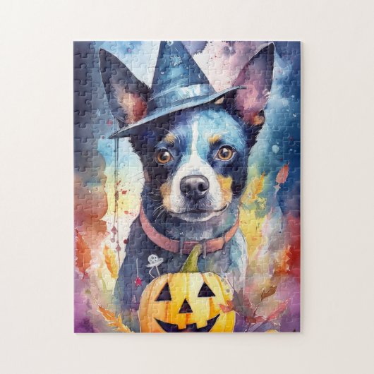 Halloween Blue Heeler met pompoenen eng Legpuzzel (Verticaal)