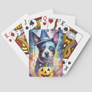 Halloween Blue Heeler met pompoenen eng Pokerkaarten