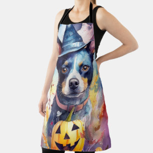 Halloween Blue Heeler met pompoenen eng Schort
