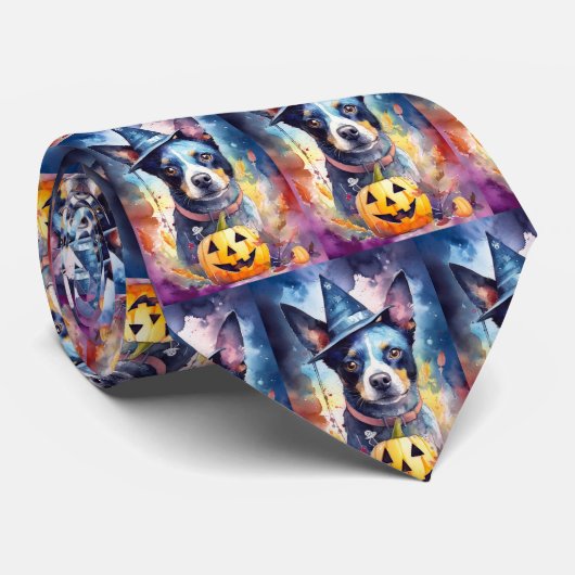 Halloween Blue Heeler met pompoenen eng Stropdas (Opgerold)