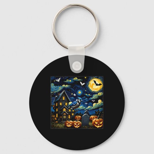 Halloween Blue Jay Sterrennacht Sleutelhanger (Voorkant)