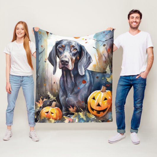 Halloween Bluetick Coonhound Met Pompoenen Eng Fleece Deken (In situ)