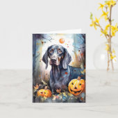 Halloween Bluetick Coonhound Met Pompoenen Eng Kaart (Gele Bloem)