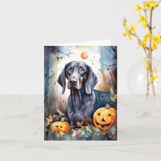 Halloween Bluetick Coonhound Met Pompoenen Eng Kaart (Gele Bloem)