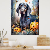 Halloween Bluetick Coonhound Met Pompoenen Eng Poster (Keuken)