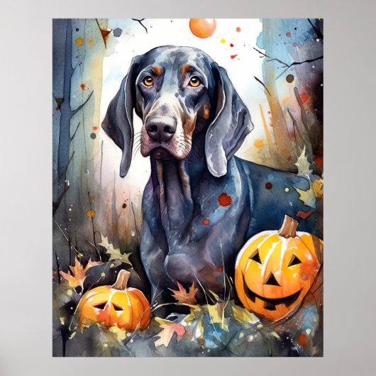 Halloween Bluetick Coonhound Met Pompoenen Eng Poster (Voorkant)