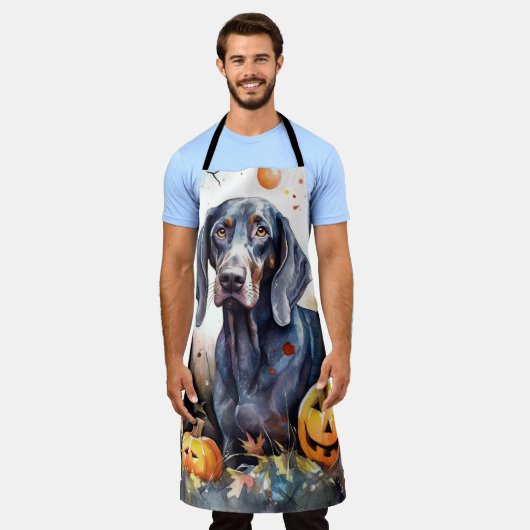 Halloween Bluetick Coonhound Met Pompoenen Eng  Schort (Gedragen)