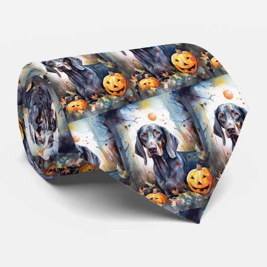 Halloween Bluetick Coonhound Met Pompoenen Eng Stropdas (Opgerold)