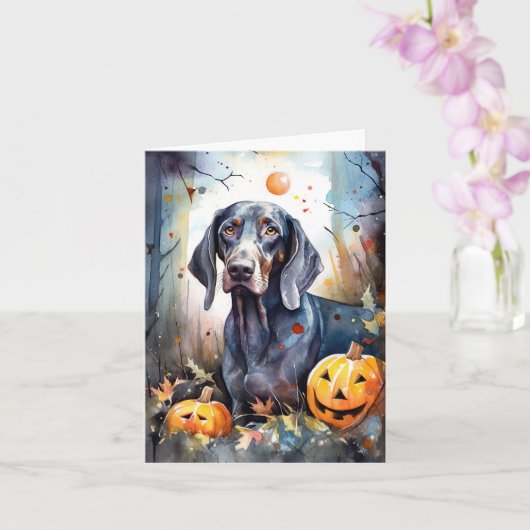 Halloween Bluetick Coonhound Met Pompoenen Griezel Kaart (Orchidee)
