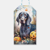 Halloween Bluetick Coonhound met pompoenen Scary Cadeaulabel (Voorkant)
