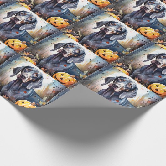 Halloween Bluetick Coonhound met pompoenen Scary Cadeaupapier (Hoek)