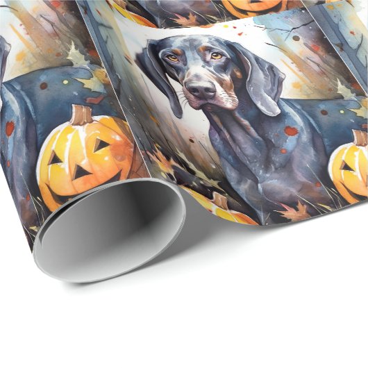 Halloween Bluetick Coonhound met pompoenen Scary Cadeaupapier (Rol Hoek)