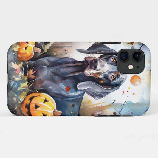 Halloween Bluetick Coonhound met pompoenen Scary Case-Mate iPhone Case (Achterkant (horizontaal))