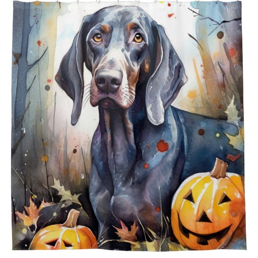 Halloween Bluetick Coonhound met pompoenen Scary Douchegordijn (Voorkant)
