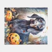 Halloween Bluetick Coonhound met pompoenen Scary Fleece Deken (Voorkant (Horizontaal))