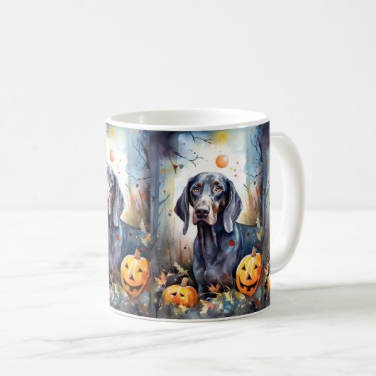 Halloween Bluetick Coonhound met pompoenen Scary Koffiemok (Voorkant rechts)