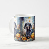 Halloween Bluetick Coonhound met pompoenen Scary Koffiemok (Voorkant links)