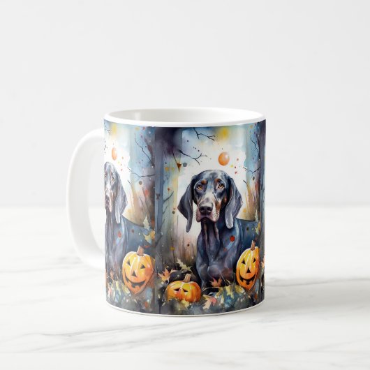 Halloween Bluetick Coonhound met pompoenen Scary Koffiemok (Voorkant links)