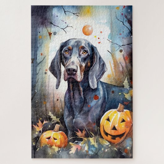Halloween Bluetick Coonhound met pompoenen Scary Legpuzzel (Verticaal)