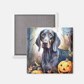 Halloween Bluetick Coonhound met pompoenen Scary Magneet (Voorkant / Achterkant)