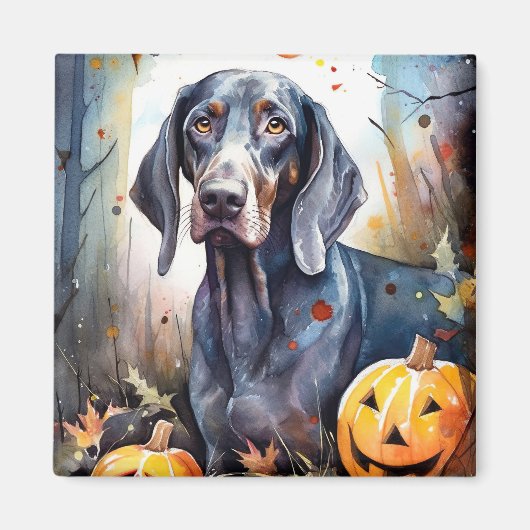 Halloween Bluetick Coonhound met pompoenen Scary Magneet (Voorkant)
