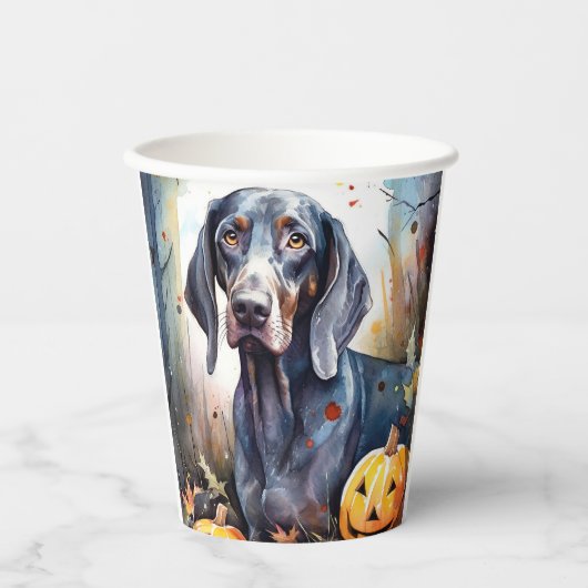 Halloween Bluetick Coonhound met pompoenen Scary Papieren Bekers (Voorkant)