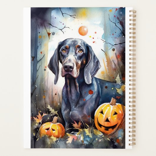 Halloween Bluetick Coonhound met pompoenen Scary Planner (Achterkant)