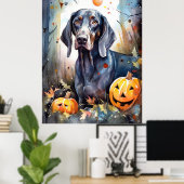 Halloween Bluetick Coonhound met pompoenen Scary Poster (Thuiskantoor)