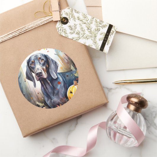 Halloween Bluetick Coonhound met pompoenen Scary Ronde Sticker (Geschenken)